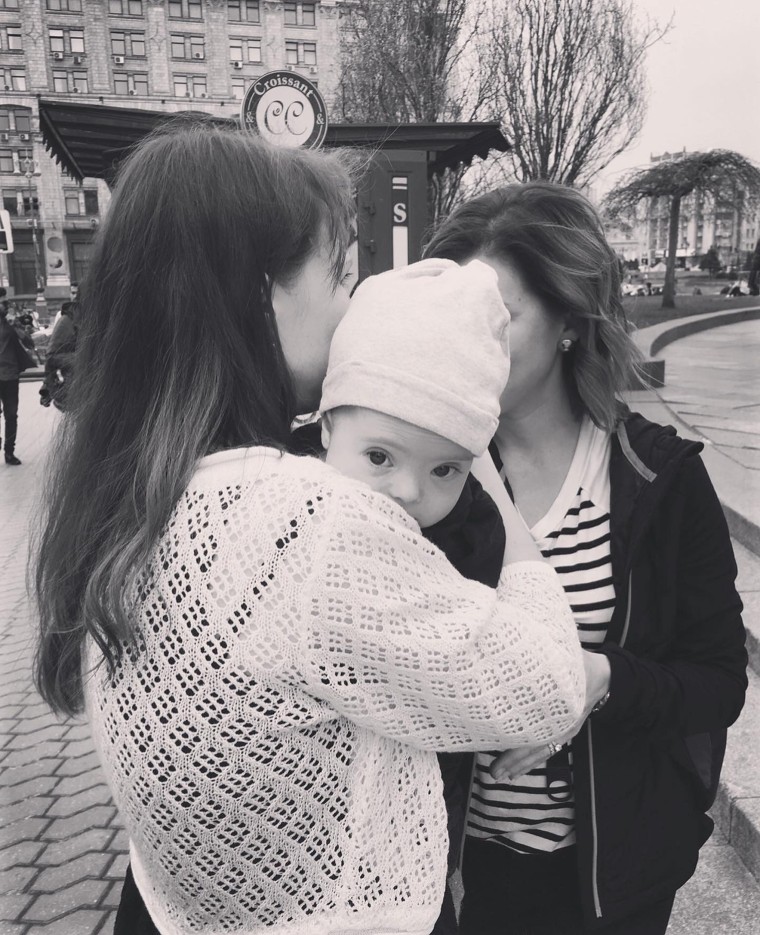 Kecia Cox says her son Noah's birth mother — pictured here saying goodbye to Noah in Kyiv, Ukraine — wanted to give him a better life in another country.