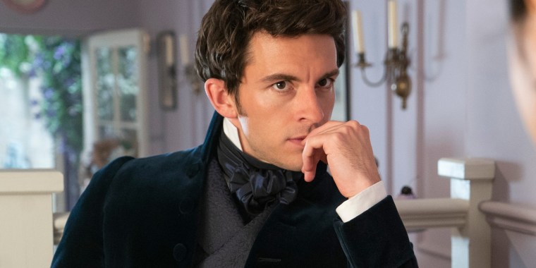 Jonathan Bailey in "Bridgerton" giving one of his smoldering gazes.