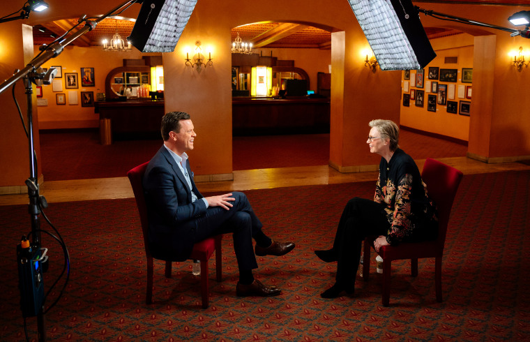 Willie Geist and Jane Lynch on April 17, 2022.