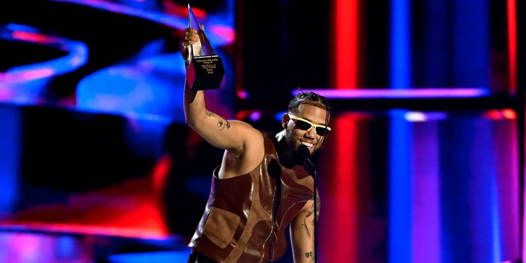 Jhay Cortez accepts the cancion favorita - urbano during the 2022 Latin American Music Awards on April 21, 2022.