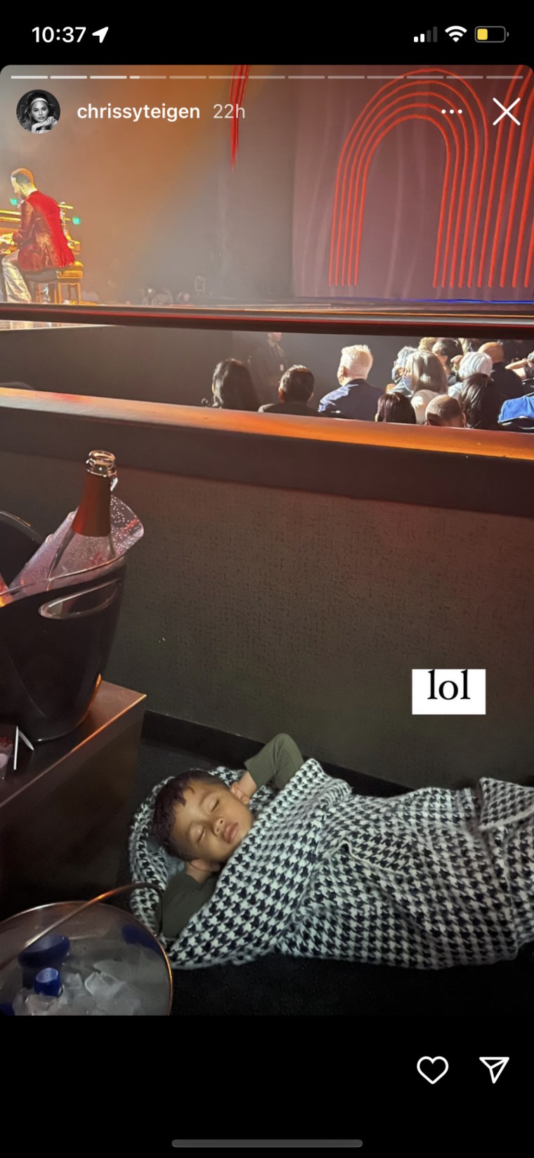 Miles took a nap during his dad's performance.
