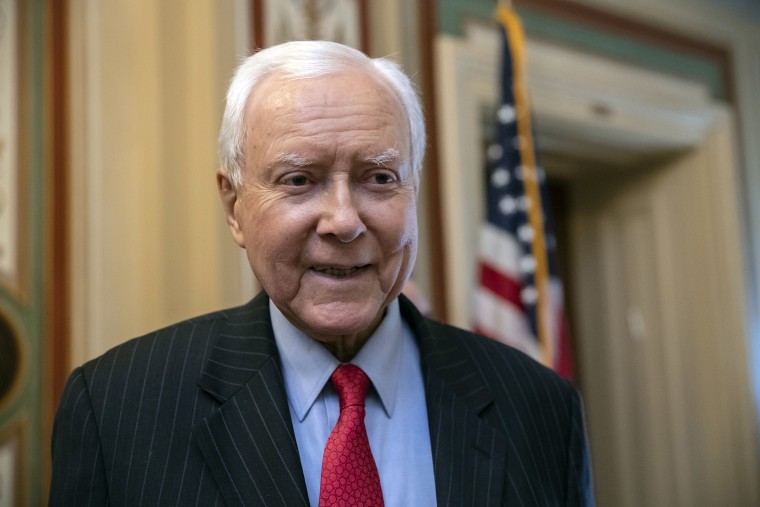 Sen. Orrin Hatch, R-Utah, the president pro tempore and a senior Republican on the Judiciary Committee, takes a reporter's question after speaking on the Senate floor about Supreme Court nominee Brett Kavanaugh, on Capitol Hill in Washington, Monday, Sept