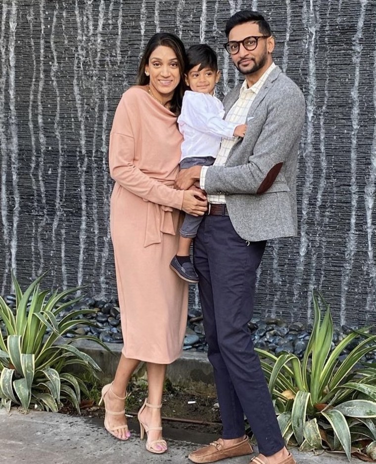 Dr. Mona Amin with her husband and their son, Ryaan