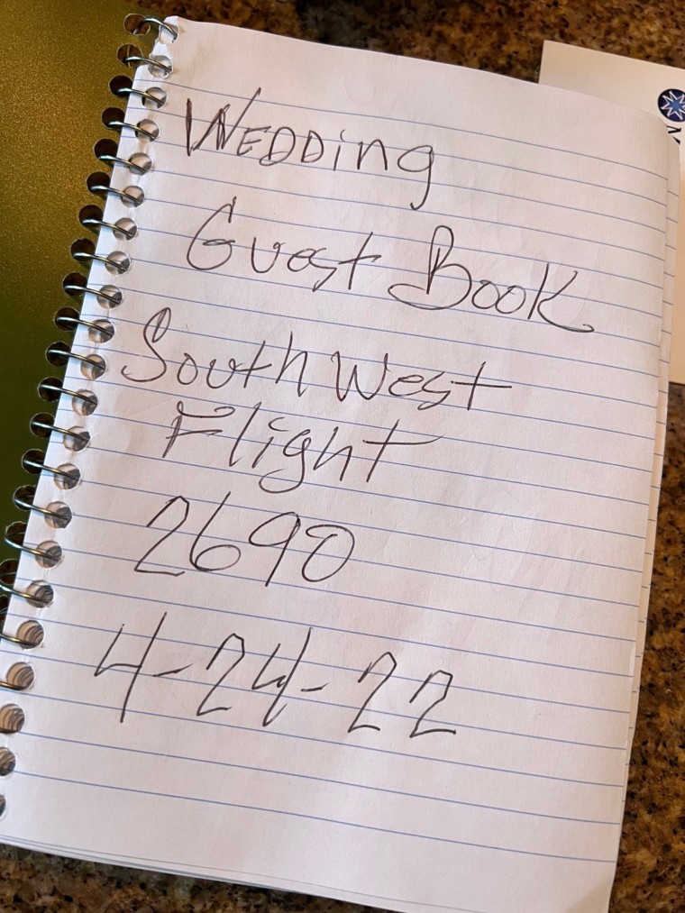 The wedding guestbook was filled out on the fly.