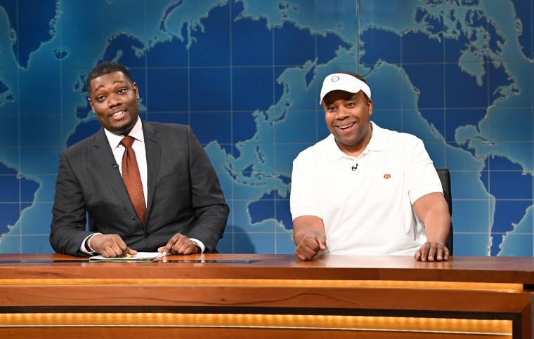 Anchor Michael Che with Kenan Thompson as OJ Simpson during “Weekend Update” on Saturday, April 2, 2022