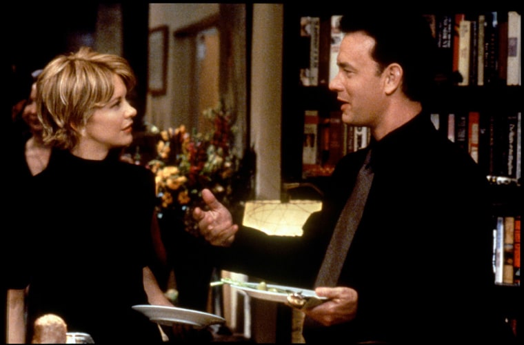 Meg Ryan plays a bookseller in "You've Got Mail" who ends up unknowingly falling for the rival chain bookstore owner in the neighborhood, who's played by Tom Hanks, after exchanging a series of anonymous emails.