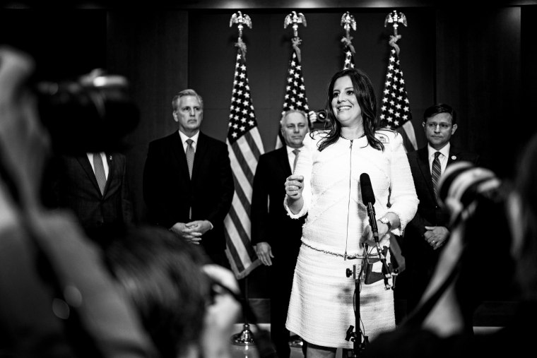 Rep. Elise Stefanik, R-N,Y., speaks during a news conference after the GOP Conference Chair election on Capitol Hill on Friday, May 14, 2021.