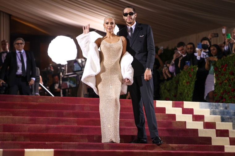 Pete Davidson and Kim Kardashian attend The 2022 Met Gala Celebrating "In America: An Anthology of Fashion" at The Metropolitan Museum of Art on May 2, 2022 in New York.