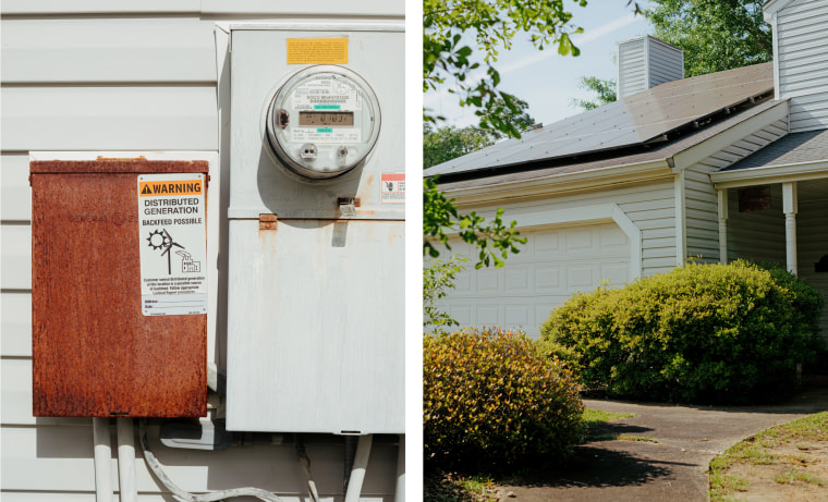 A new meter was installed when solar panels were put on Lynn Krell’s roof. The meter helps regulate and monitor how much electricity her panels are putting back onto the grid. 