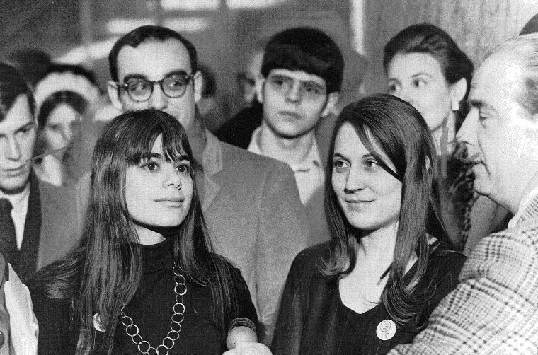 Image: Alice Wolfson and Linda Carcione, both of the Women's Liberation Movement, disrupted Sen. Gaylord Nelson's hearing on the birth control pill.