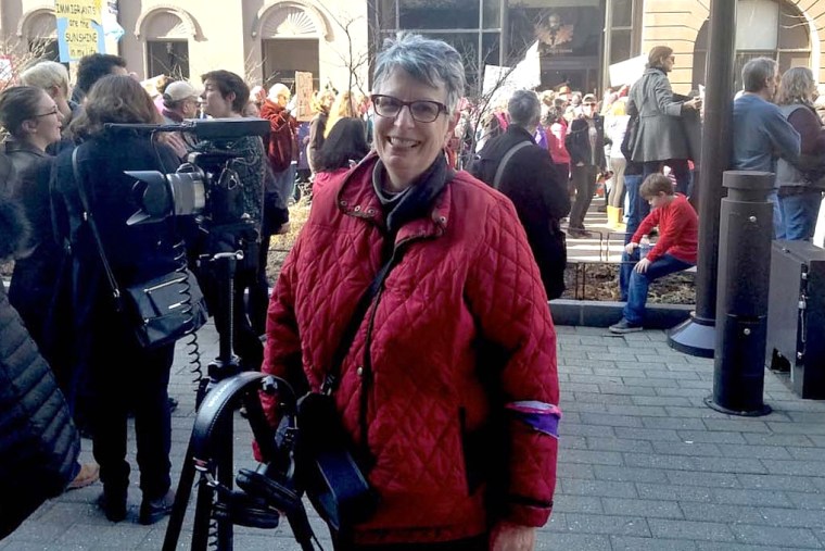 Sue perlgut at the 2017 women’s march in upstate ny.