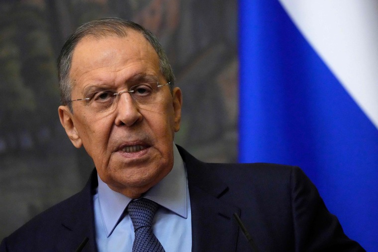 Image: Russian Foreign Minister Sergey Lavrov during a press conference  in Moscow on April 7, 2022.
