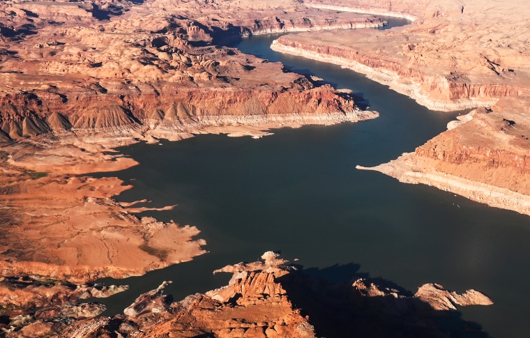 Water levels are at a historic low at Lake Powell on April 5, 2022 in Page, Ariz.