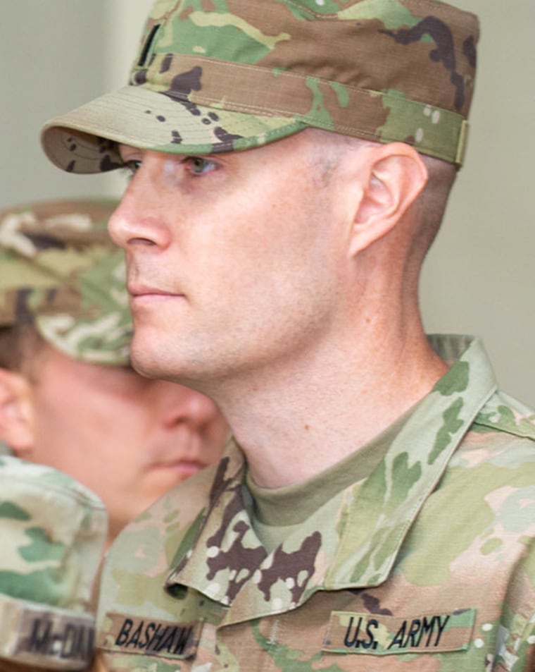 Image: 1st Lt. Mark Bashaw at his command relinquishment ceremony at Aberdeen Proving Ground, Md., on on July 9, 2021.