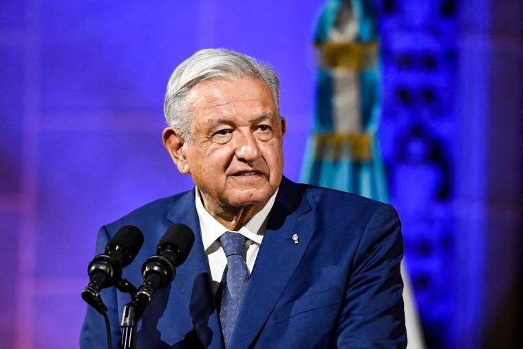 Mexican President Andres Manuel Lopez Obrador speaks during a a joint press conference with his Guatemalan counterpart Alejandro Giammattei in Guatemala City on May 5, 2022.