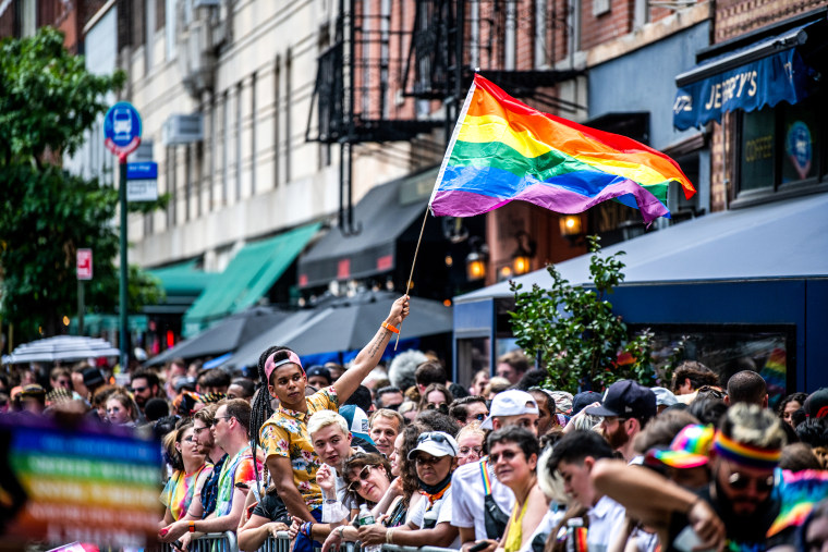 People celebrate during the New York Pride March on June 27, 2021 in New York.