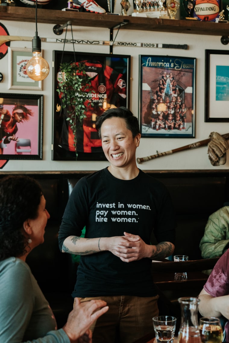 Owner Jenny Nguyen at The Sports Bra opening day in Portland, Ore.