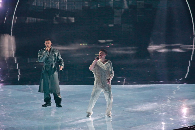 Mahmood and Blanco at the semifinal on May 09, 2022 in Turin, Italy.