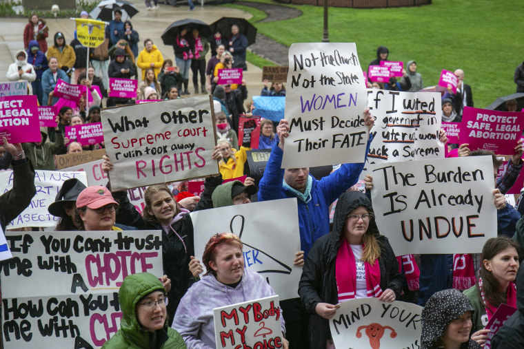 Protesters gather at the steps of the Michigan State Capitol