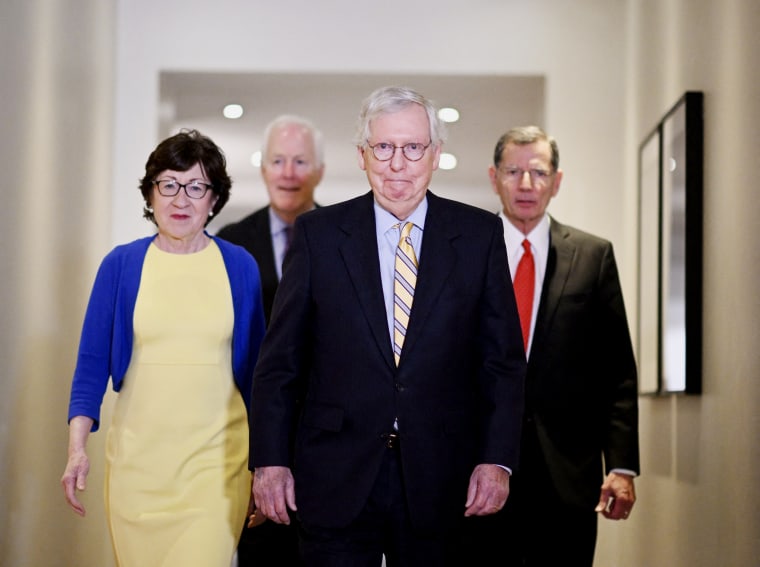 Senators Mitch McConnell, Susan Collins, John Cornyn and John Barrasso met with Swedish media at Grand Hotel in Stockholm after a meeting with Swedish Prime Minister and Minister of Defense on Sunday, May 15.