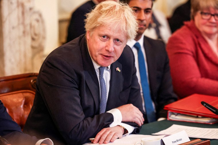 Britain's Prime Minister Boris Johnson chairs the weekly cabinet meeting at Downing Street in London on May 17, 2022.