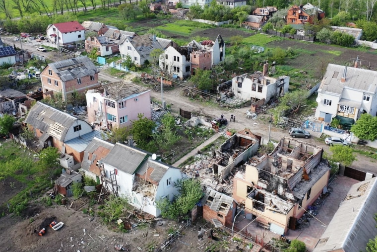 Malaya Rohan after Russian occupation and battles with Ukrainian forces to reclaim the village.