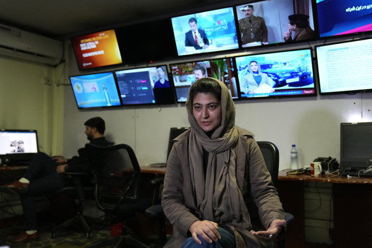 Afghan journalist Banafsha Binesh in the TOLO TV newsroom in Kabul, Afghanistan, on Feb. 8.