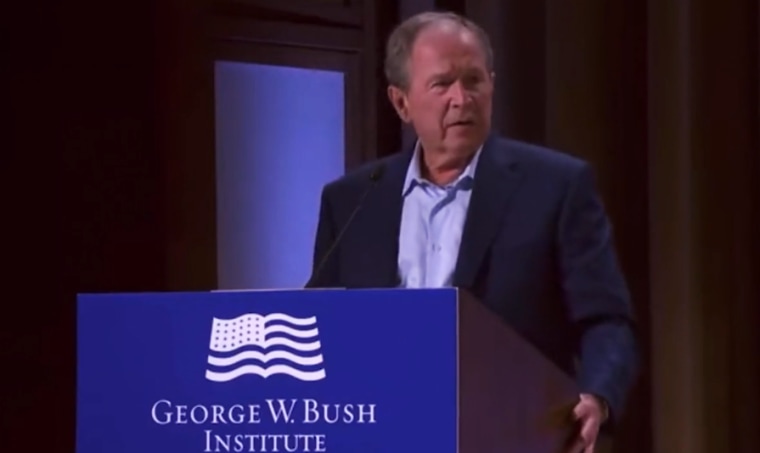 Former President George W. Bush speaks about Ukraine at an even in Dallas on May 18. 