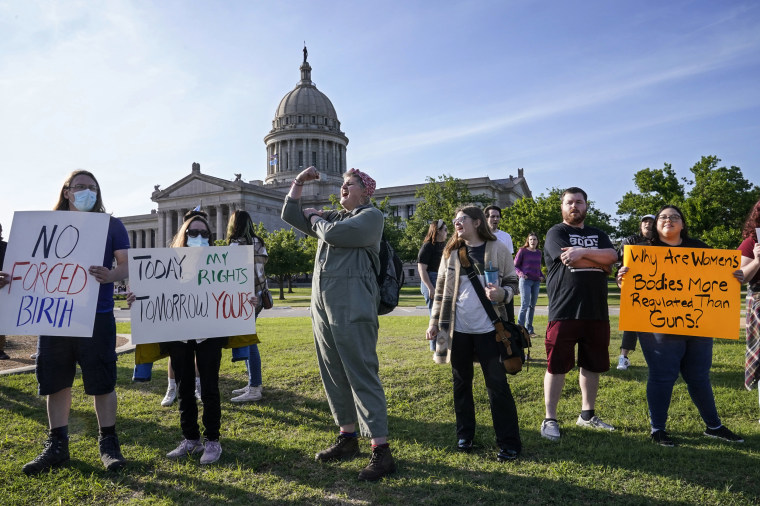 Image: Abortion-rights supporters rally at the State Capitol on May 3, 2022, in Oklahoma City.