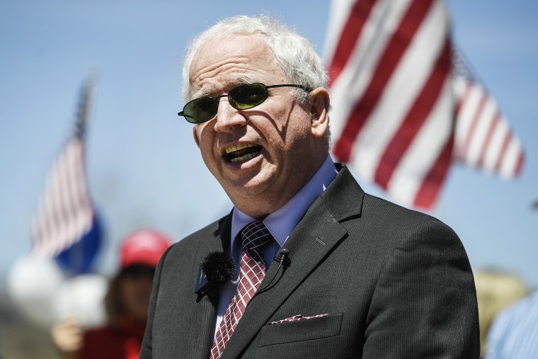 John Eastman speaks at a news conference outside of CU Boulder on April 29, 2021.