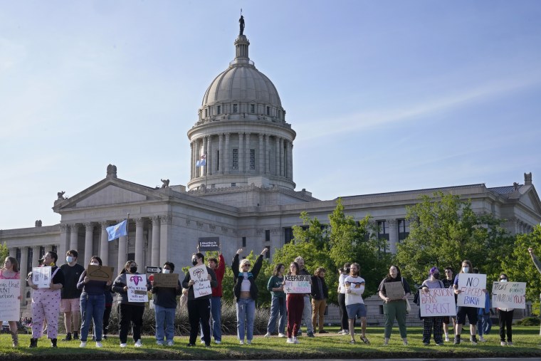 Abortion-rights supporters rally at the State Capitol in Oklahoma City on May 3, 2022.