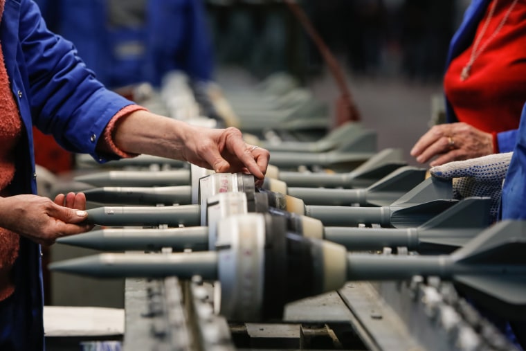 Workers at a Rostec plant manufacture ammunition for tanks in 2016. 