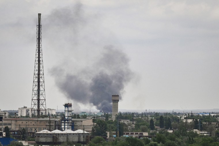 Smoke rises during shelling in Severodonetsk, Ukraine