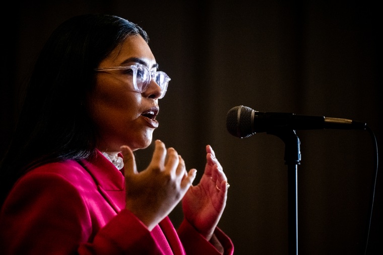 Democratic U.S. congressional candidate Jessica Cisneros speaks at a watch party on March 1, 2022 in Laredo, Texas.