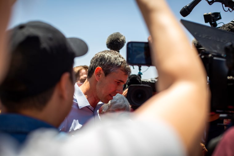 Democratic gubernatorial candidate Beto O'Rourke speaks to the media after interrupting a press conference held by Texas Gov. Greg Abbott in Uvalde, Texas on May 25, 2022.