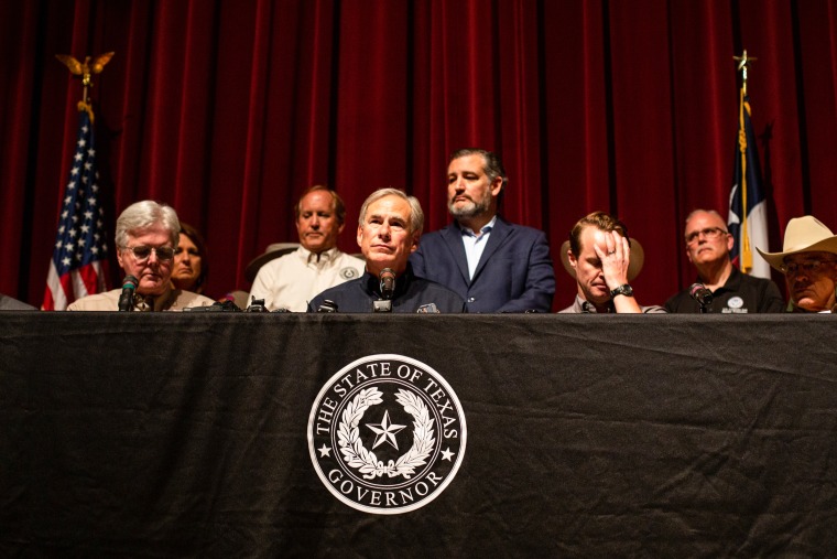 Texas Governor Greg Abbott holds a press conference at Uvalde High School on in Uvalde, Texas on May 25, 2022.