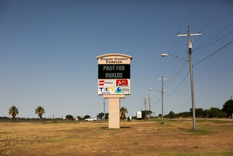 A "Pray for Uvalde" sign in Uvalde, Texas on May 25, 2022.