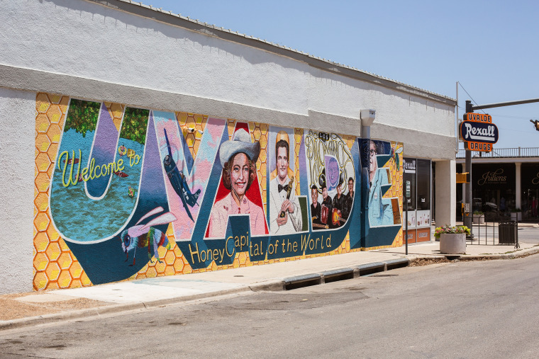 A 40-foot mural in Uvalde pays tribute to Los Palominos, the Grammy-winning Tejano music group.