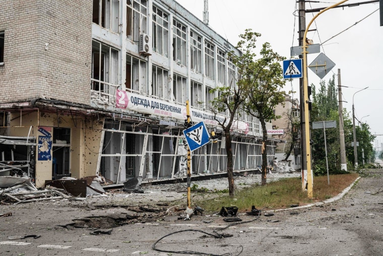 A destroyed building in Severodonetsk