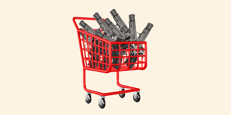 Photo Illustration: A shopping cart filled with guns