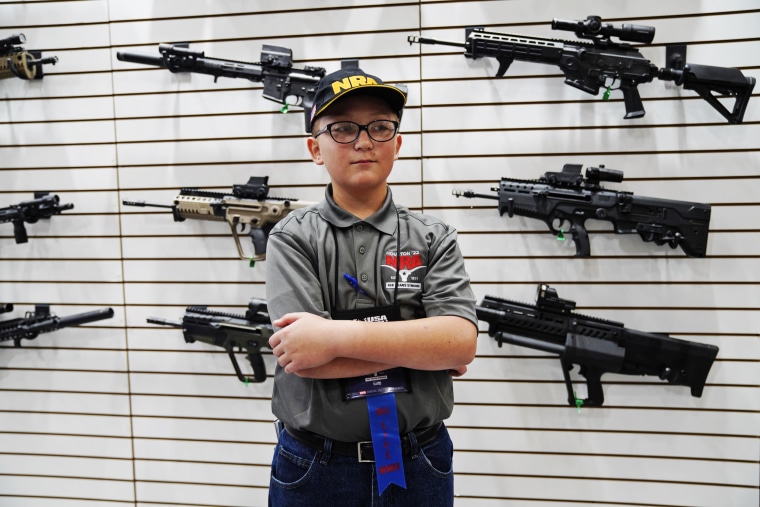 Braxton Sorrell, 11, at the annual NRA meeting Friday in Houston. 