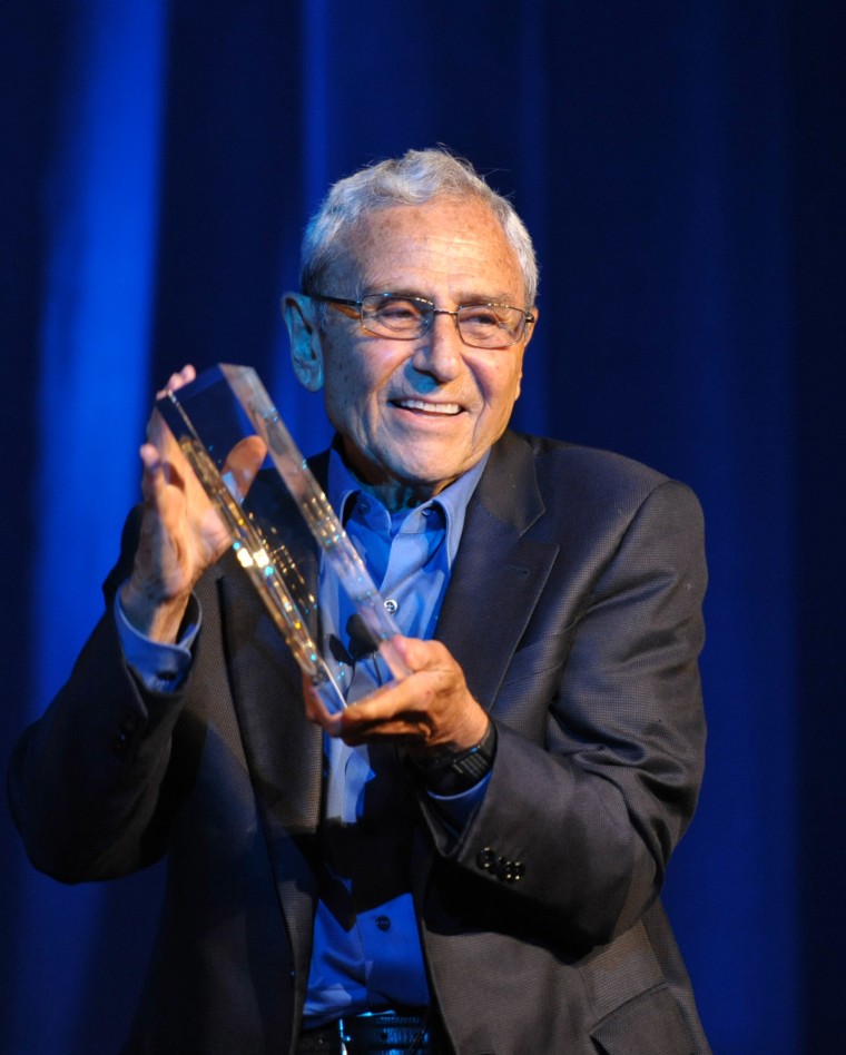 George Shapiro accepts the lifetime of bliss award onstage at the David Lynch Foundation: A Night of Comedy honoring Shapiro in 2012.