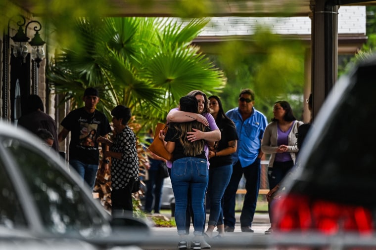 Mourners outside Hillcrest Memorial Funeral Home in Uvalde, Texas, on May 30, 2022, during the visitation for Amerie Jo Garza.