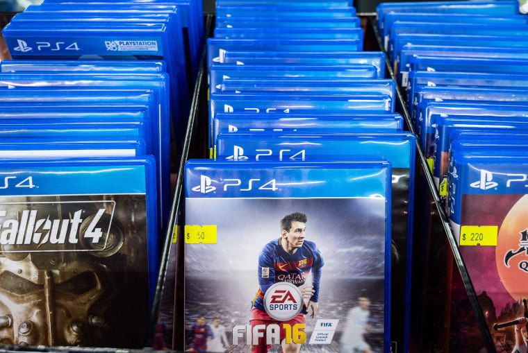 A shop sells EA SPORTS FIFA football game displaying