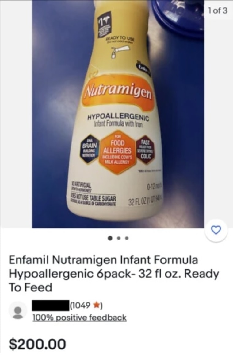 Fórmula para bebés Enfamil en venta en eBay por 200 dólares.