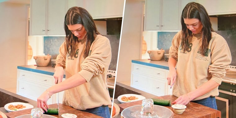It seems Kendall Jenner does not know how to slice a cucumber.