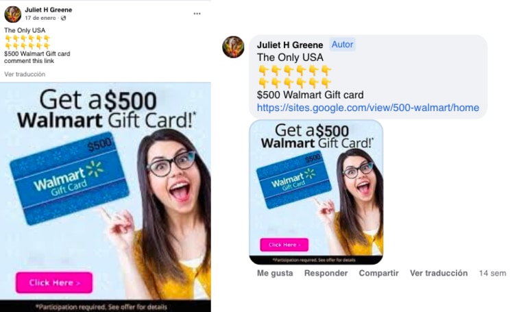 Un grupo de Facebook ofrece falsamente tarjetas de $500 de Walmart.