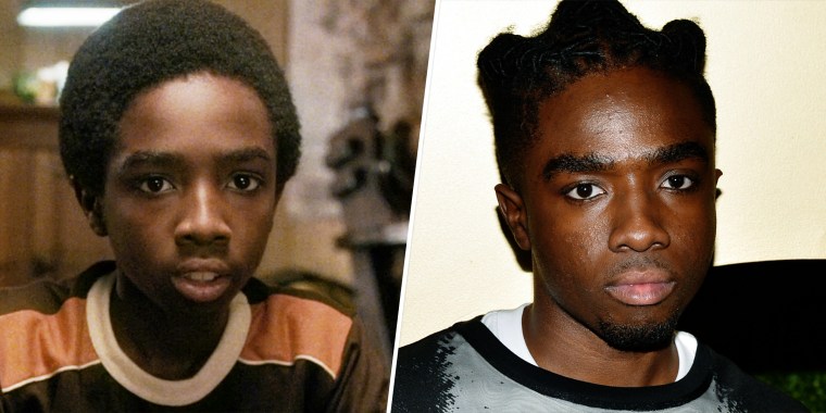 Pictured, l-r: Caleb McLaughlin in Season One of "Stranger Things," and McLaughlin in 2022.