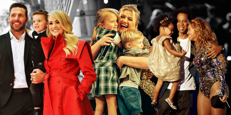 Mike Fisher, Isaiah Fisher and Carrie Underwood; River Rose Blackstock, Kelly Clarkson and Remington Blackstock; Blue Ivy Carter, Jay-Z and Beyonce. 