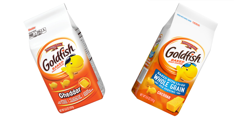 With a little protein and some extra fiber, but not at the sacrifice of taste or texture, Whole Grain Cheddar Goldfish are at the coolest in the school. 
